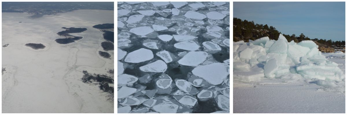3 kuvaa erityyppisistä jäistä.