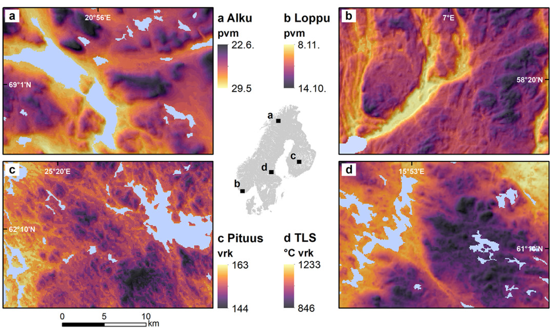 Termisessä kasvukaudessa on huomattavaa pienipiirteistä vaihtelua, johon vaikuttaa mm. korkeussuhteet ja paikallinen topografia, metsälatvuston määrä sekä vesistöjen läheisyys.