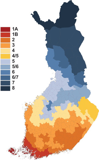 kartta Suomen kasvuvyöhykkeistä