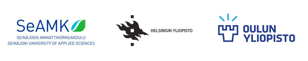 TUPSU-hankkeen yhteistyökumppaneiden logot: Seinäjoen ammattikorkeakoulu, Helsingin yliopisto ja Oulun yliopisto.