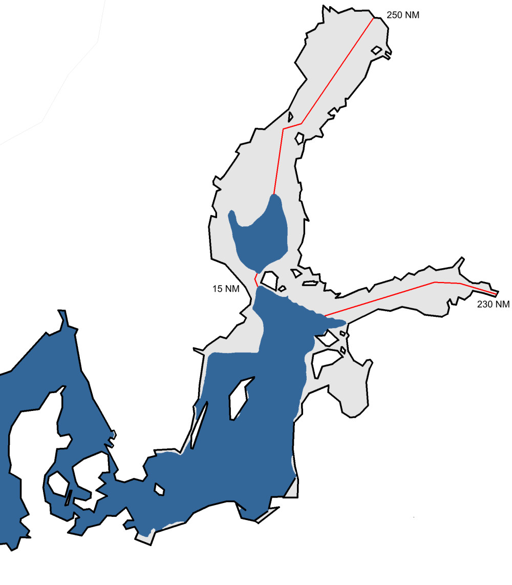 Kartta jään suurimmasta laajuudesta Itämerellä 2013.