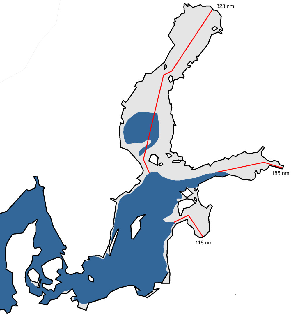 Kartta jään suurimmasta laajuudesta Itämerellä 2018.