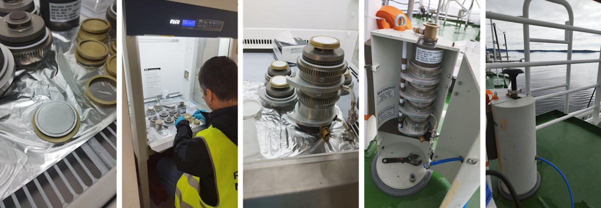 Different stages of MOUDI cascade impactor handling during the Aranda cruise