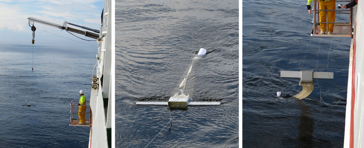 3 pictures showing the depoyment of Manta device from Aranda