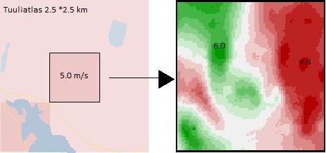 Kuvituskuva tuuliatlaksen tietokonemallinnuksella saaduista tuloksista