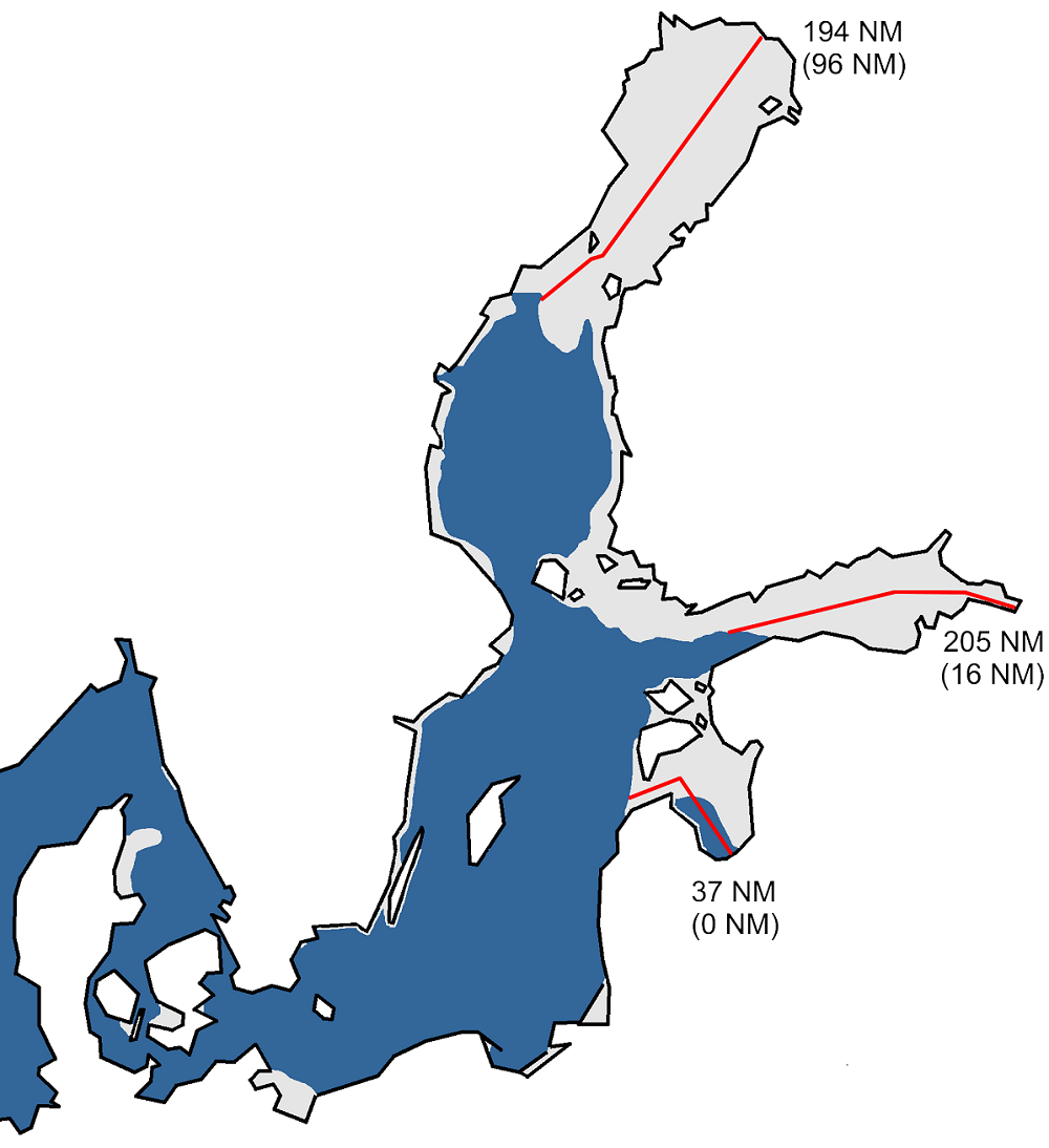 Kartta jään suurimmasta laajuudesta Itämerellä 2021.