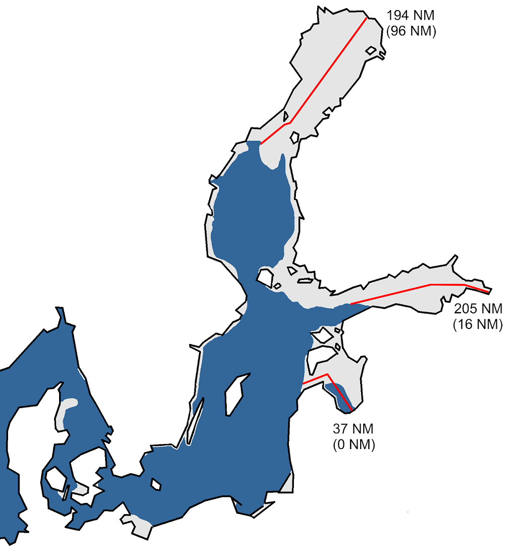 Kartta jään suurimmasta laajuudesta Itämerellä 2021.