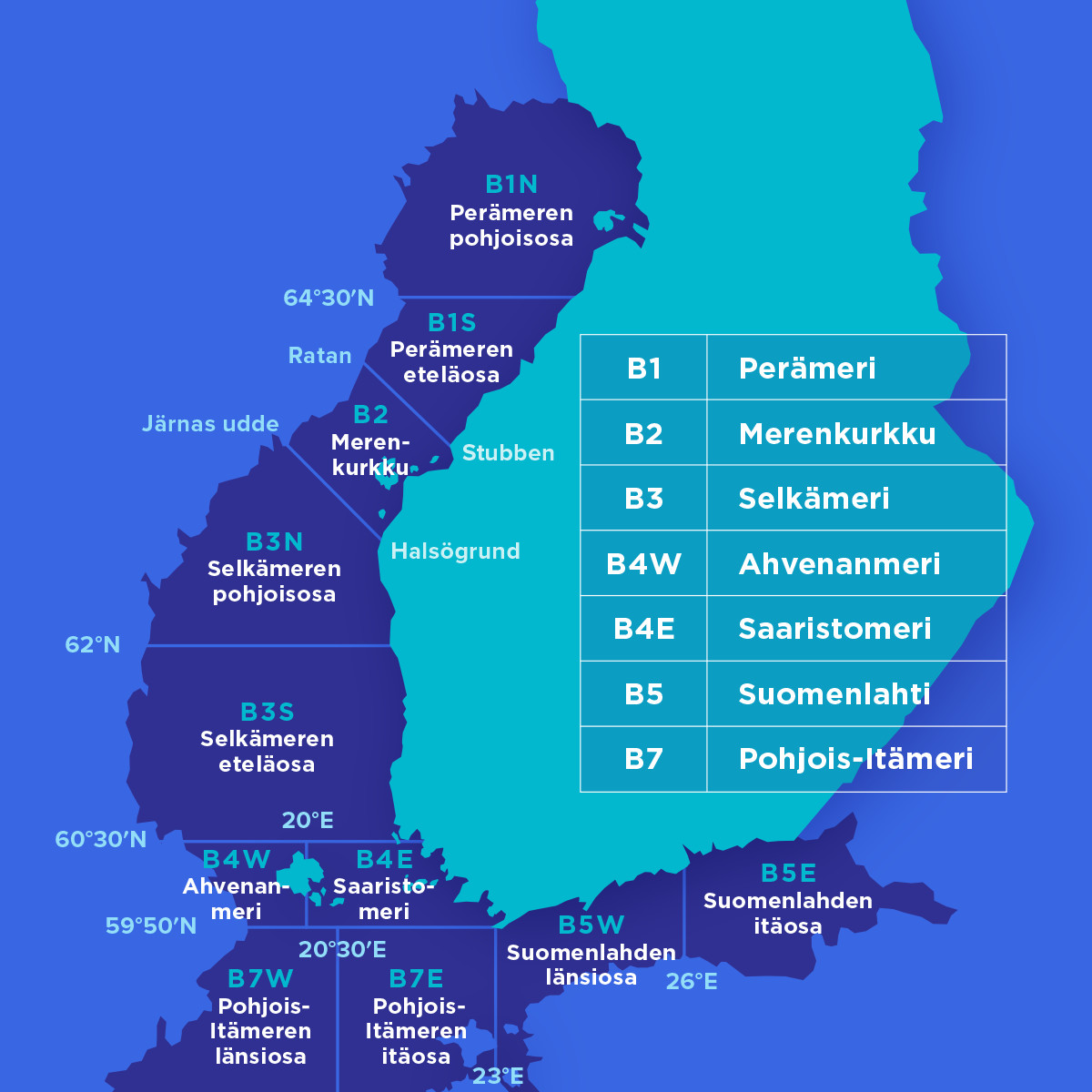 Suomen merialueet jaetaan 11 merialueeseen.