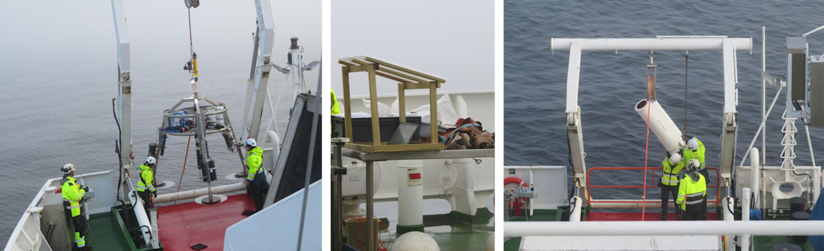 Researchers on board of Aranda working on the deployment of the FINMARI lander