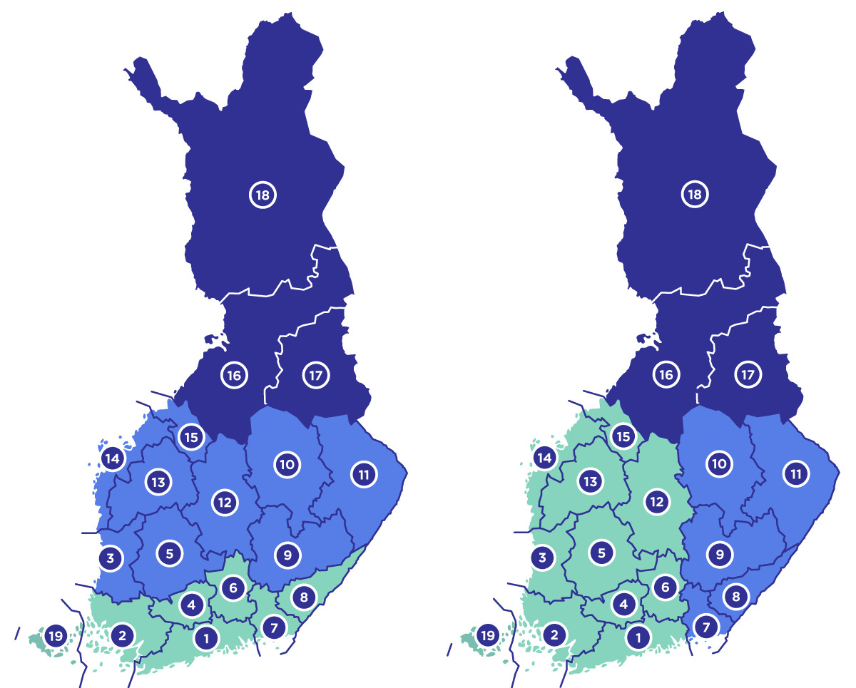 Aluejako on selitetty tekstissä.