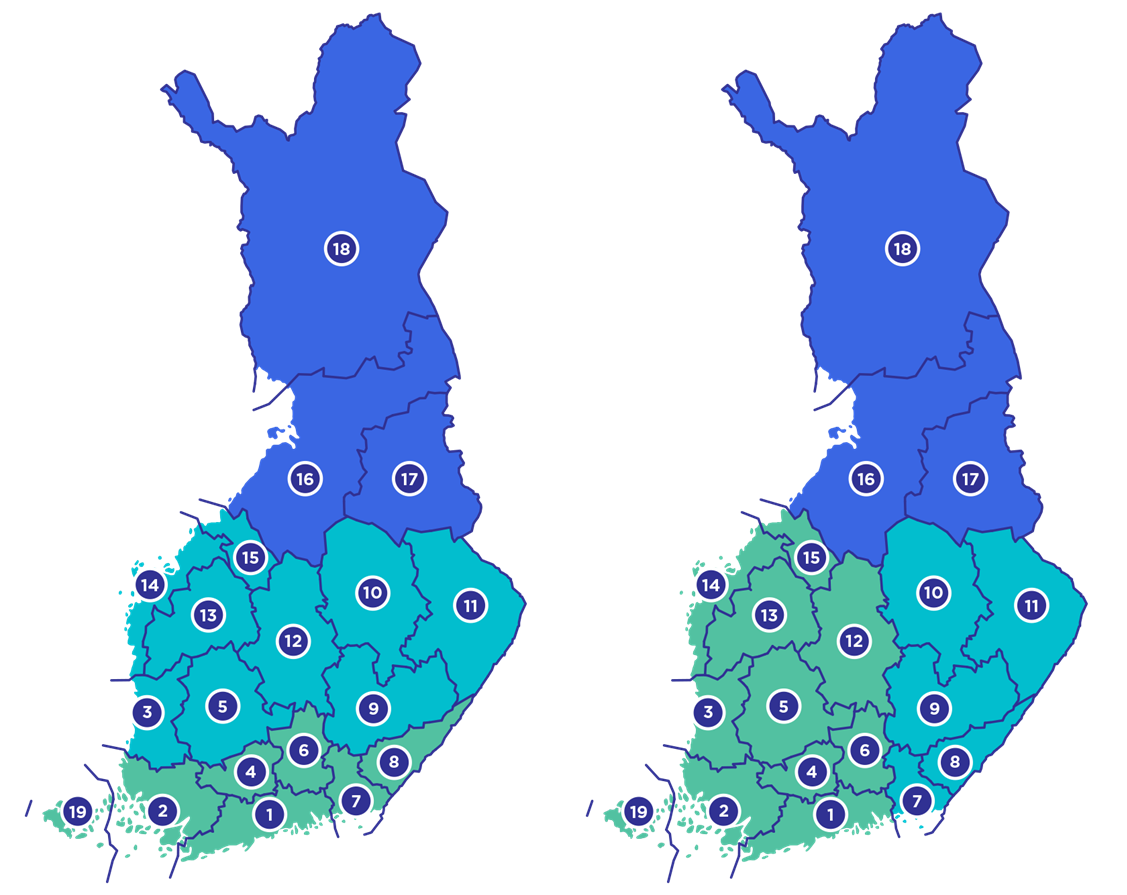 Aluejako on selitetty tekstissä.