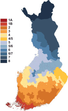 Pieni kartta Suomen kasvuvyöhykkeistä.