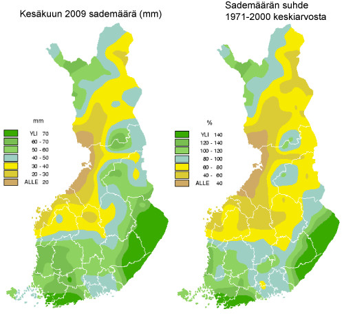 Sademääräkartat kesäkuu 2009
