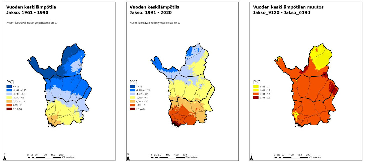 Kolme karttaa. Oleellinen tietosisältö kerrottu kuvatekstissä.
