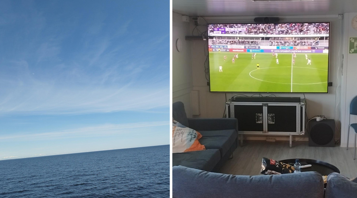 Sunny views of the sea from Aranda, and a football game on the mess´ TV.