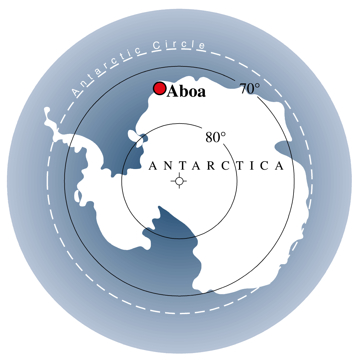 Aboan tutkimusasema sijaitsee Etelämantereen reunalla Afrikkaa ja Etelä-Amerikkaa "vastapäätä".