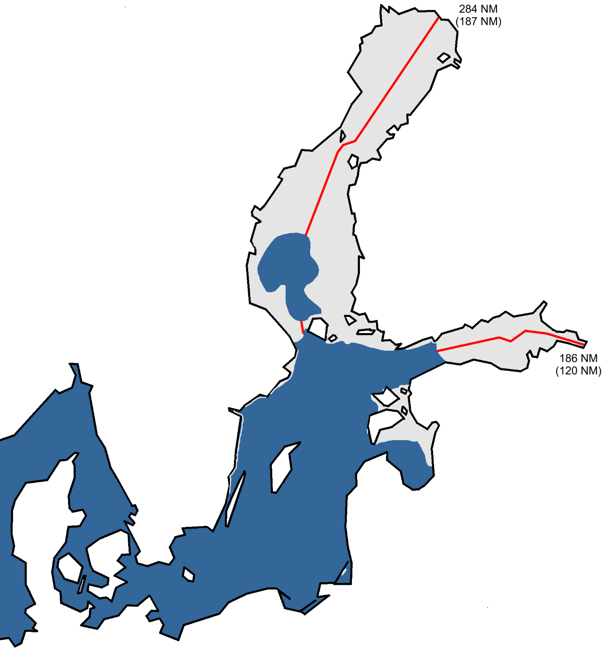 Kartta jään suurimmasta laajuudesta 2024. Lähes koko Pohjanlahti ja Suomenlahti ovat jään peitossa ja Riianlahti puoliksi.
