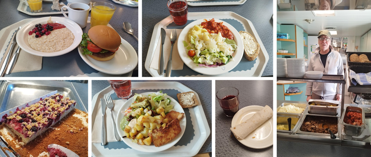 Collage of all the meals one can have at Aranda during a day and a picture of the chef