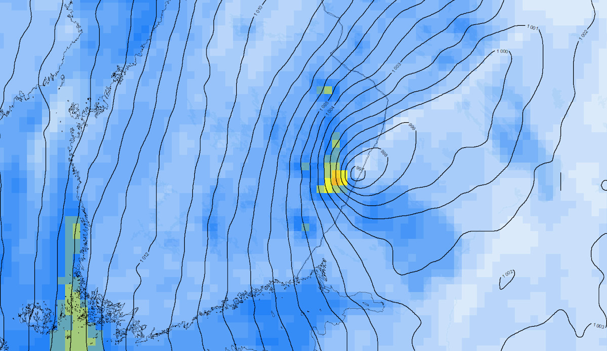 Esimerkki sääennustemallin tuloksesta.