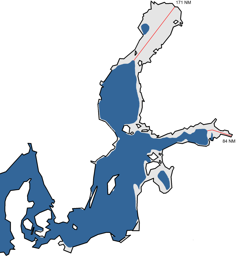 Kartta jään suurimmasta laajuudesta Itämerellä 2014.