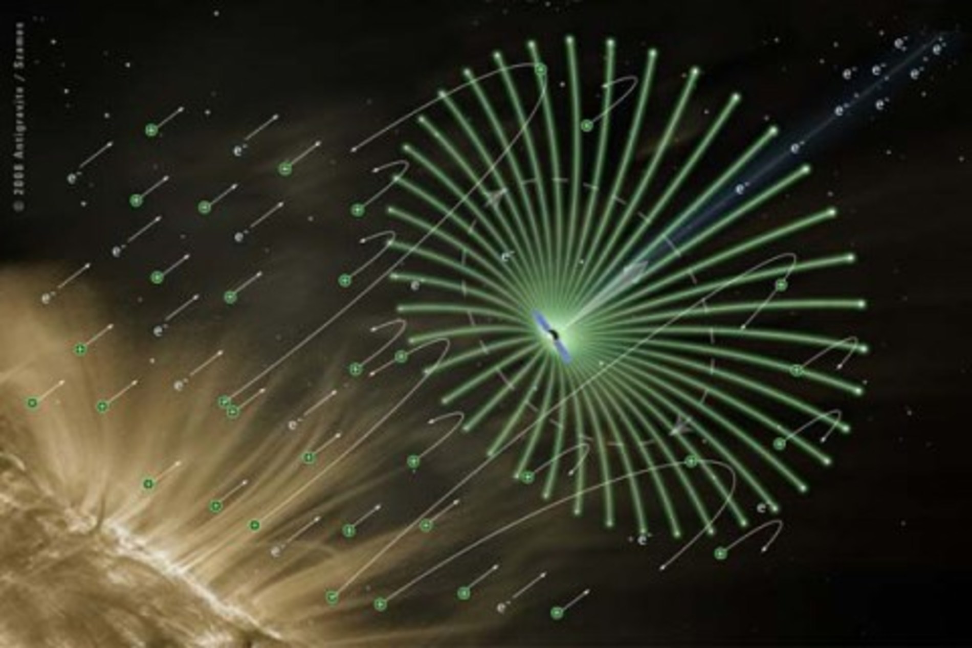 Aurinkotuuli kiihdyttää sähköpurjealusta.